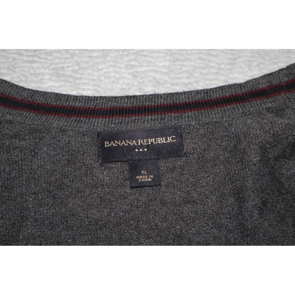 Banana Republic Cardigan Mens XL Gray V-Neck Cotton Wool Blend Front Button